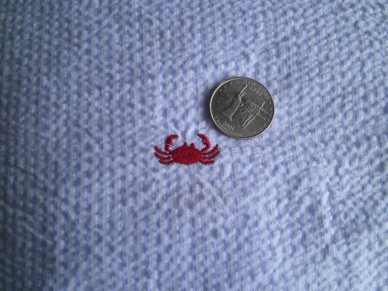 Crab Seersucker, FREE SHIPPING, Fabric.  Light Blue, Fabric Finders, Cotton