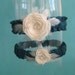 Dark Teal and Ivory Feather Rose Wedding Garter Set C082 - bridal garter accessory