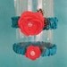 Coral and Turquoise Feather Rose Wedding Garter Set F042- bridal garter accessory