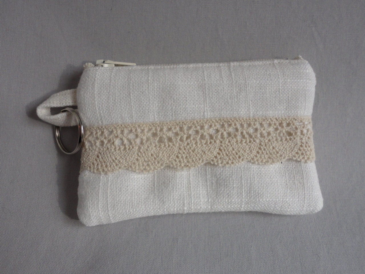 Linen Coin Purse with Neutral Trim and Lining