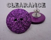 CLEARANCE XL Purple Glitter Button Earrings
