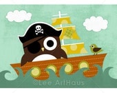 184R Retro Pirate Owl and Bird 5x7 Print