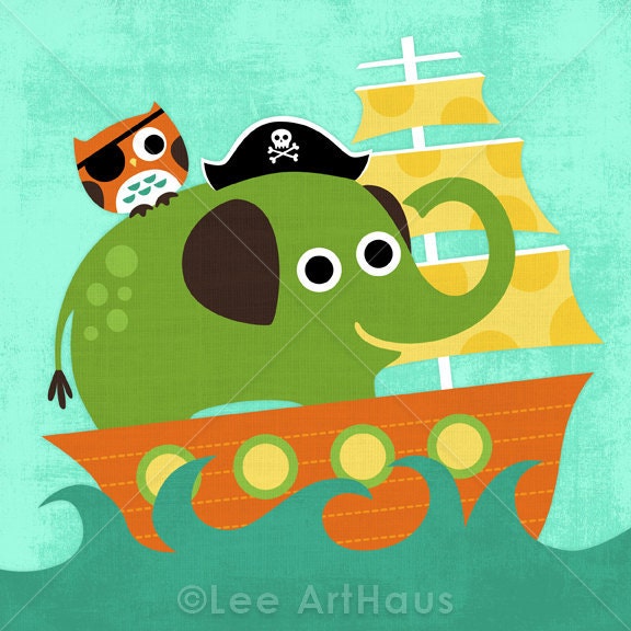 133B Bright Elephant Pirate 6x6 Print
