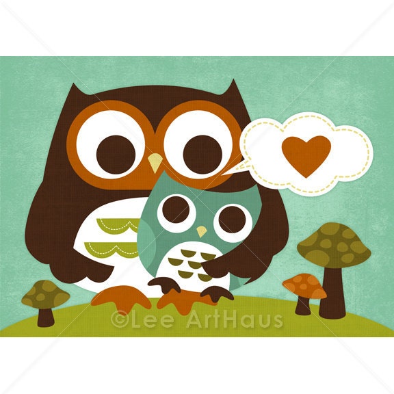 63R Retro Mom Hugging Baby Boy Owl 5x7 Print