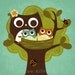 127R Retro Mom Owl in Tree with Babies 6x6 Print