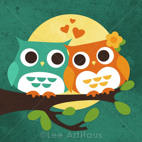 56B Bright Two Owls in Moonlight 6x6 Print