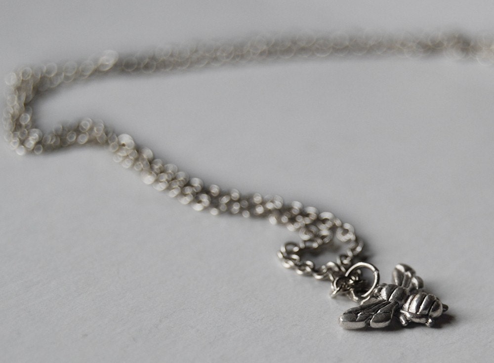 Teeny Tiny Silver Bee Charm Necklace