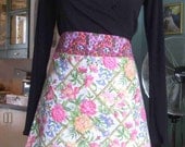 upcycled pink raspberry Half apron  reclaimed fabric eco friendly