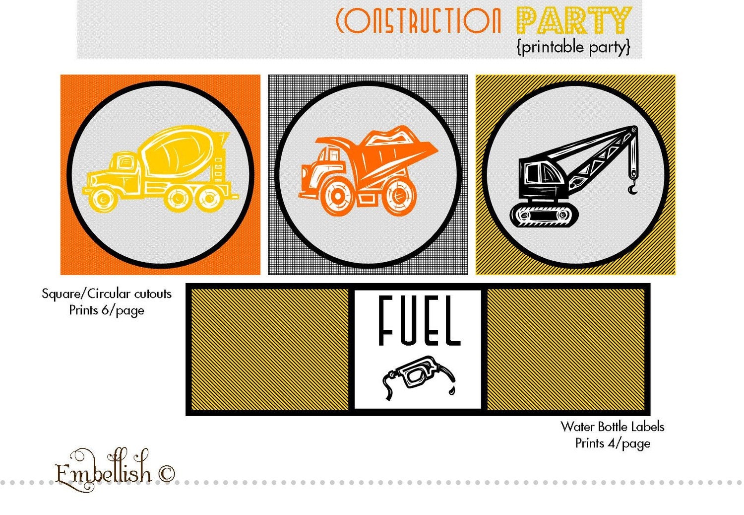 PRINTABLE DIGITAL FILE Construction Party Printables Il_570xn