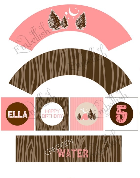 PRINTABLE DIGITAL FILE Camping Woodsy Party Printables (with your own customized accent color) Il_570xn