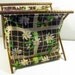 vintage knitting basket - daisies print - fabric craft tote - 1960s-1970s