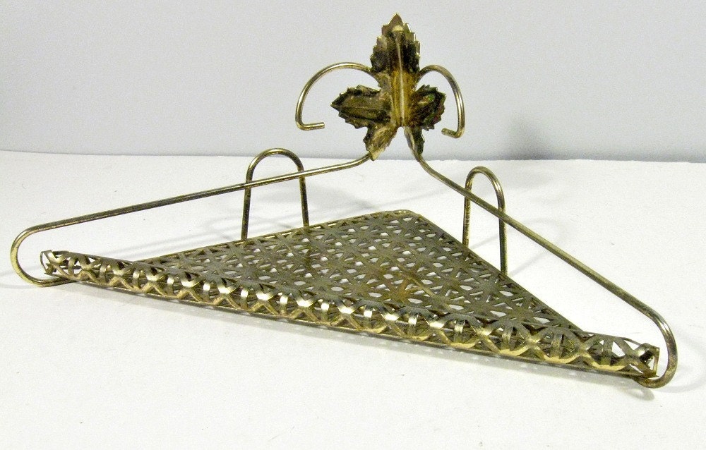 vintage brass corner shelf - small metal mid century shelf - 1960s