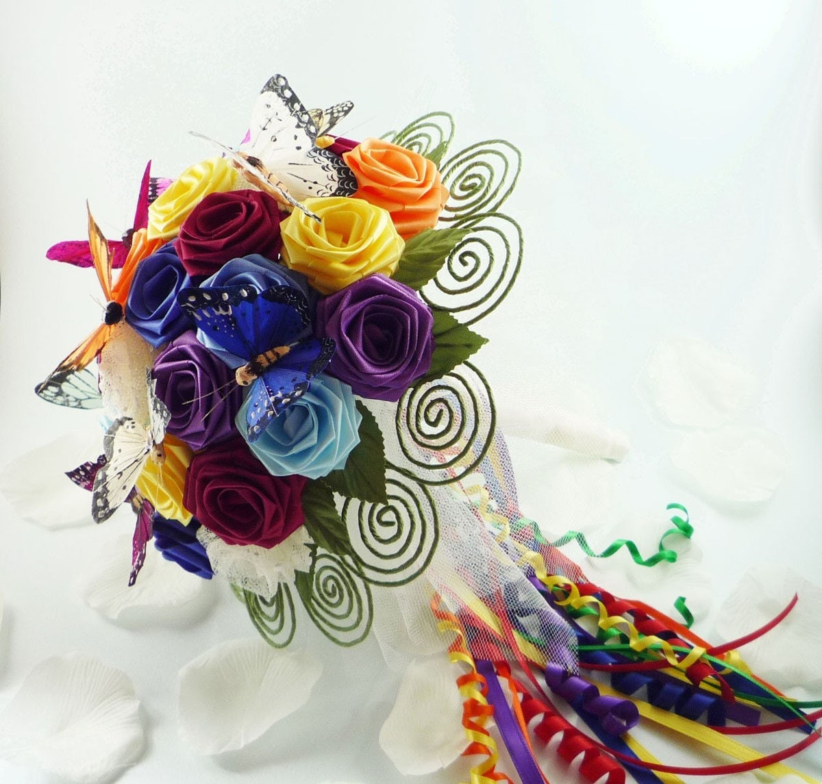 Origami Wedding Bouquet, Bridal Bouquet - Over the Rainbow Style (X-Large size), Butterfly Bouquet, Rainbow Wedding