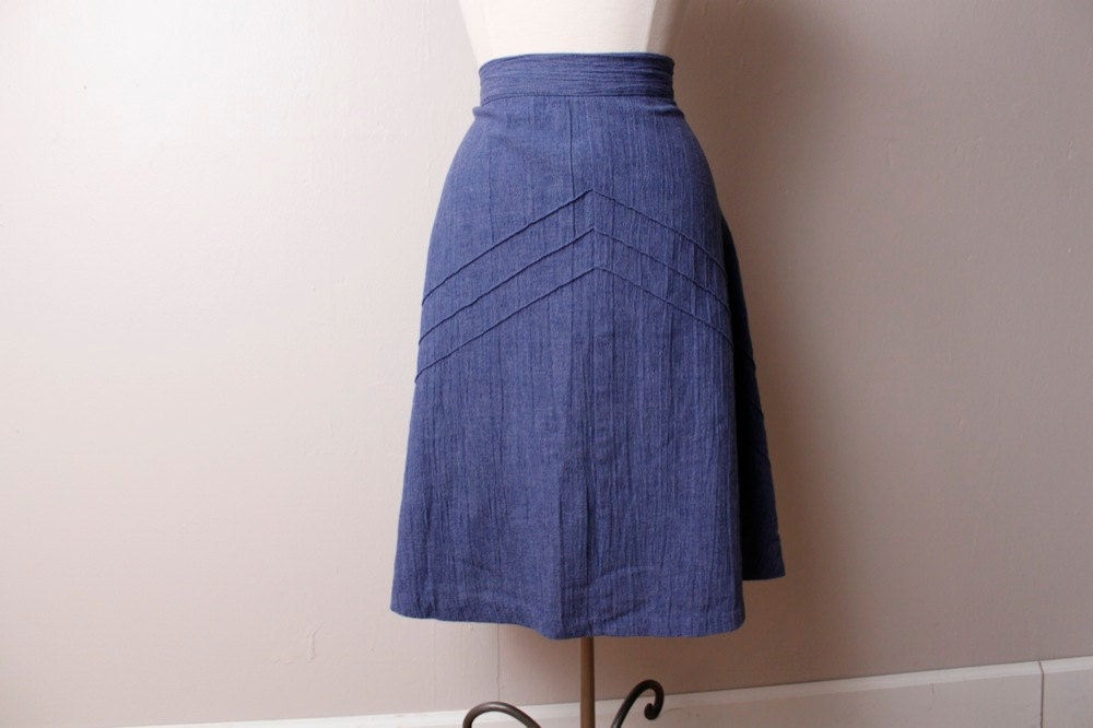 Vintage 1970's Cotton Blue Jean Denim A line Skirt Large