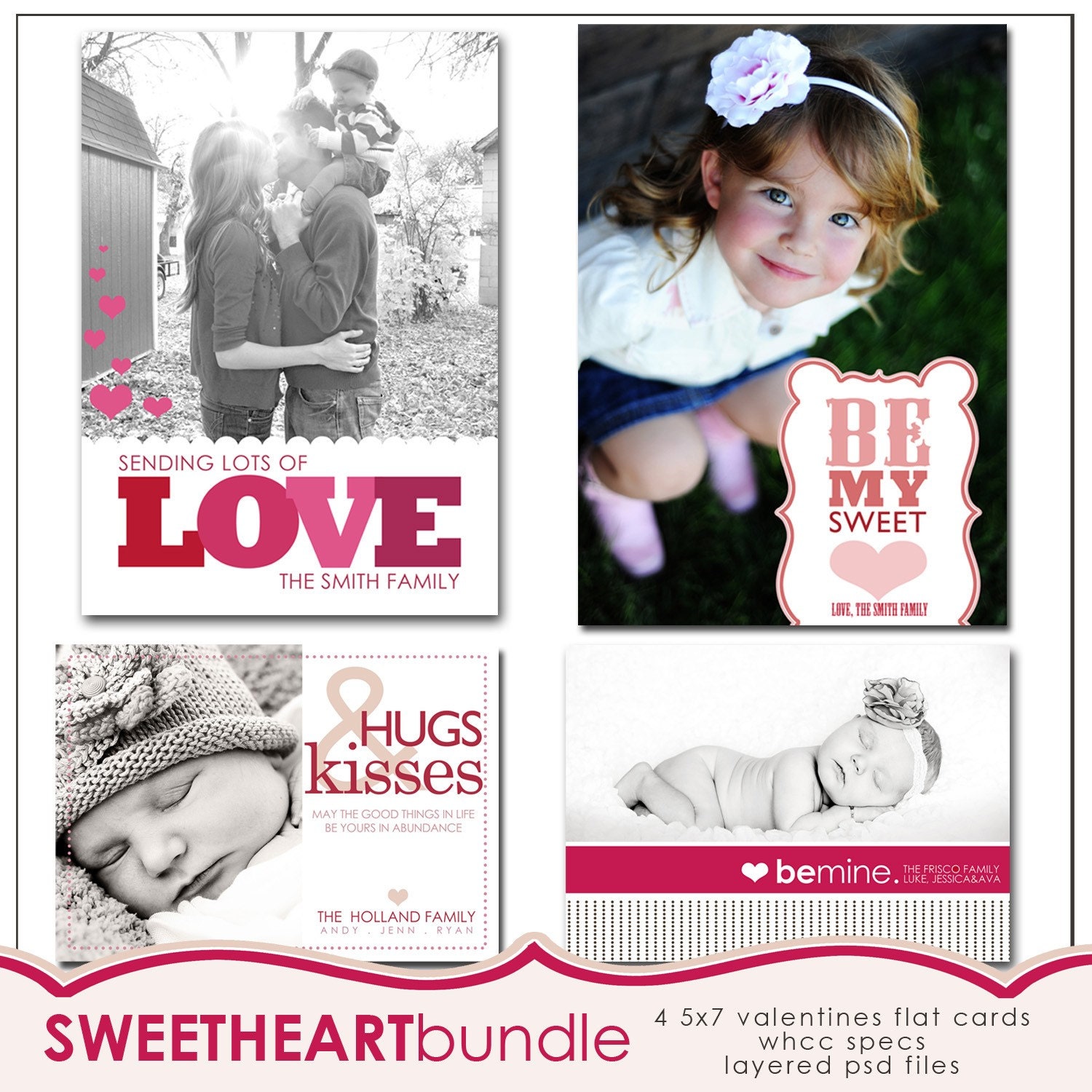 modern sweetheart bundle - 4 5x7 templates for photographers.