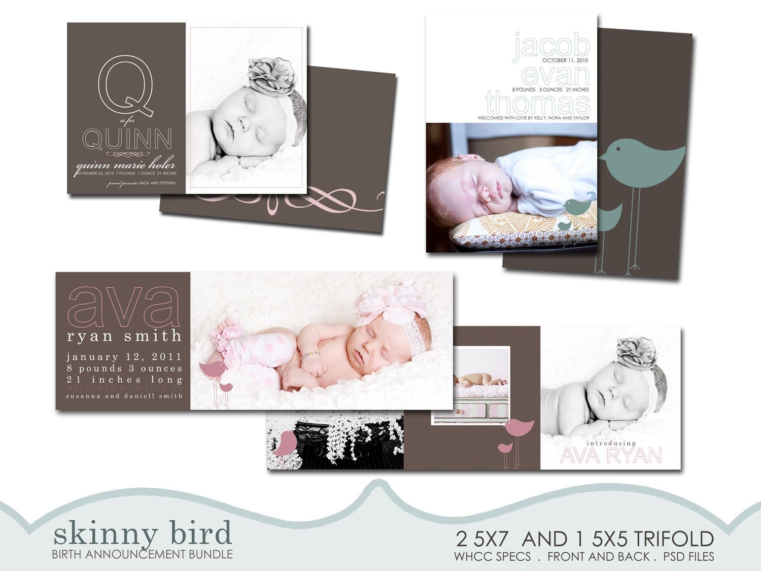 custom birth announcement templates for photographers - skinny birds.