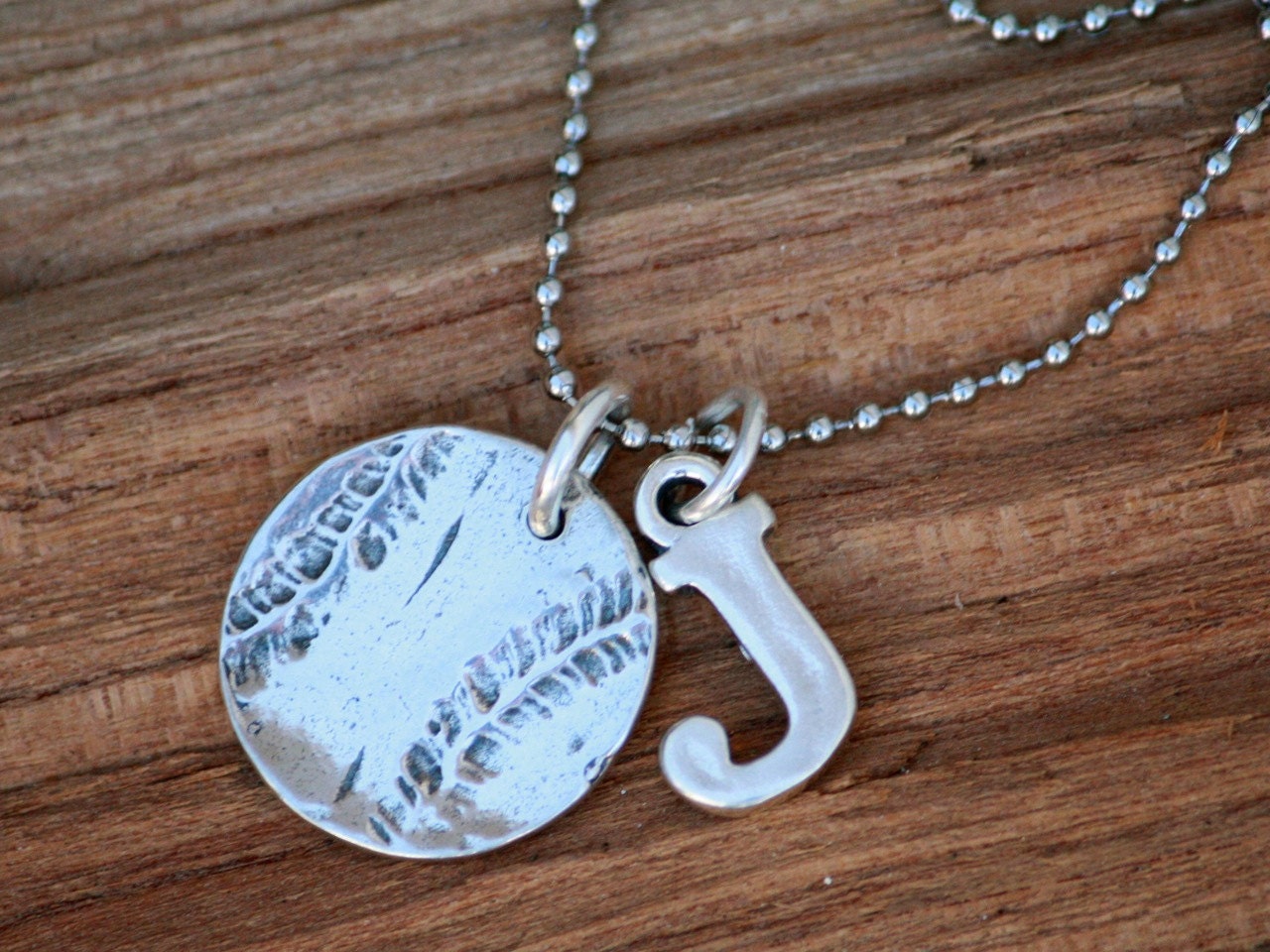 Sterling Silver Baseball Softball Necklace with Initial