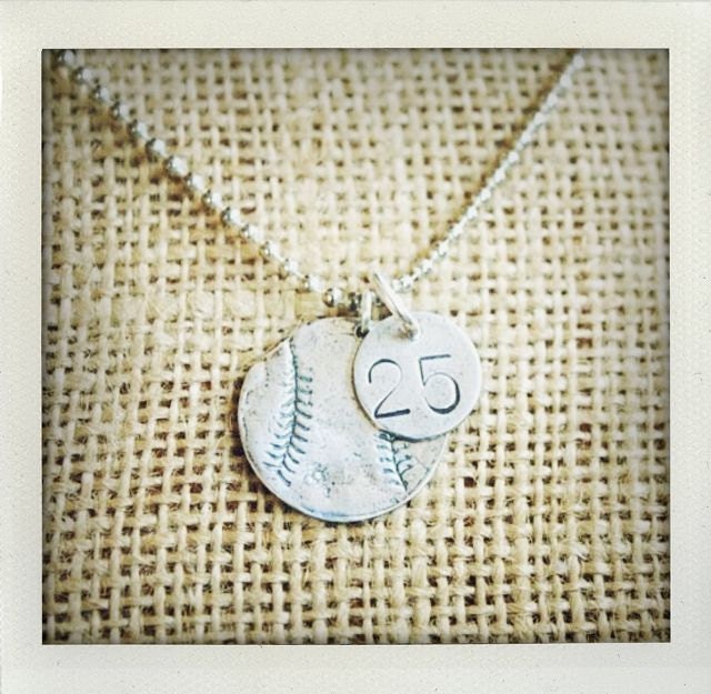 Sterling Silver Baseball Softball Necklace Personalized Hand Stamped Too