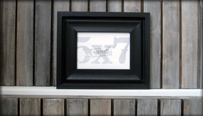 5x7 cove style black picture frame . handmade .