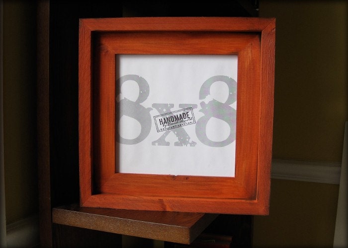 8x8 burnt orange rustic stacked pine picture frame . handmade .