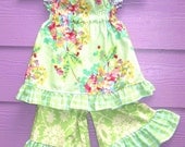 MINT WATER BOUQUET -  Ruffle Capri and Peasant Top Set -- Available in Sizes 6m 12m 18m 2T 3T 4T 5 6 7 8