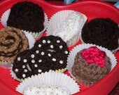 crocheted chocolates in a heart box ready to ship playfood play food for your valentine