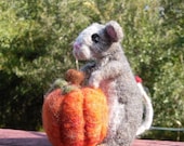 needle felted rat with pumpkin