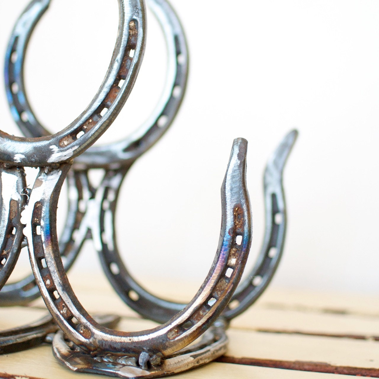 Handmade Horseshoe Wine Rack / 3 Bottle Holder
