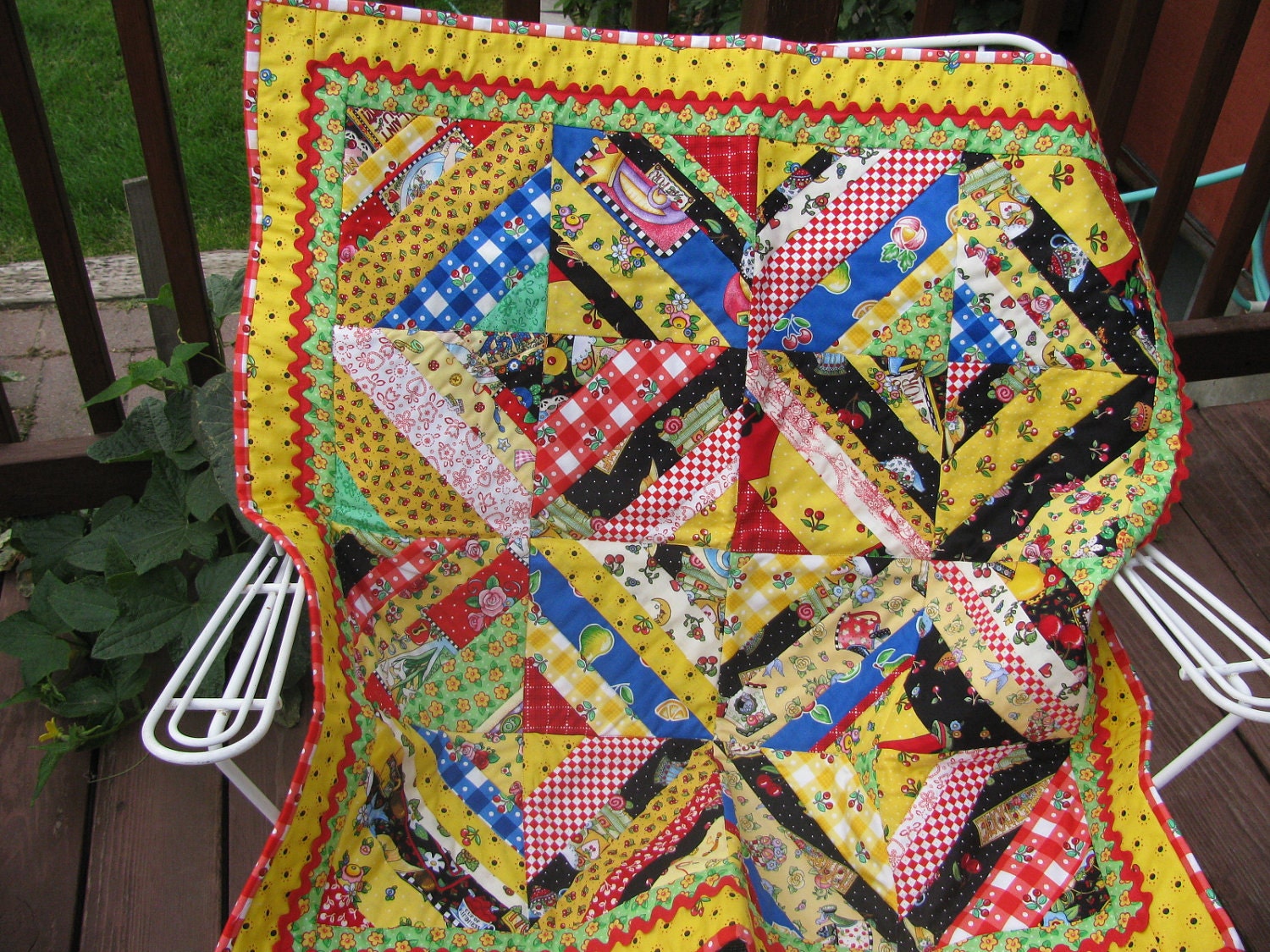 Handmade Mary Engelbreit crazy quilt table topper by fabricdesigns