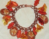 Peak Foliage Fall Autumn Leaves Charm Bracelet OOAK Rust Gold Paprika