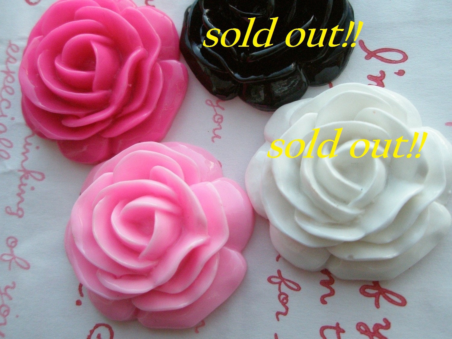 Thick Rose bud cabochons 4 colors 4pcs 35mm TA-A3 Size---L Black White Sold Out Pink tones ONLY