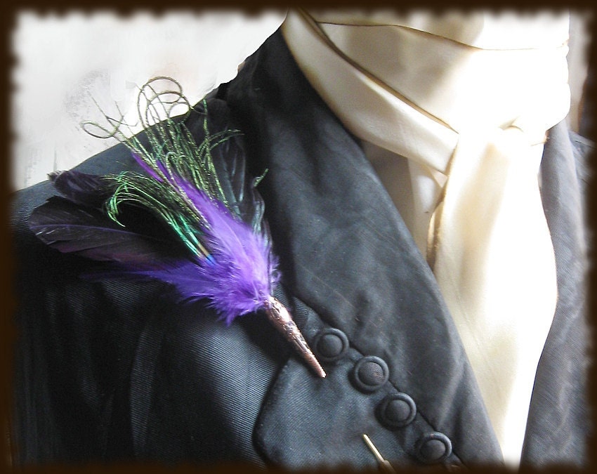 Purple Feathered Boutonniere / Lapel Pin