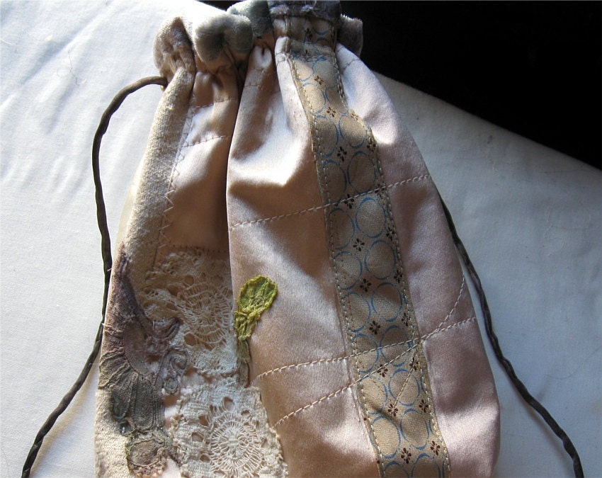 Ivory Tattered Silk Drawstring Reticule