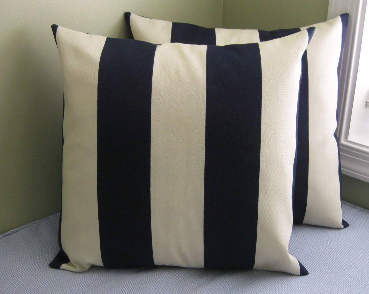 Premier Print Navy Awning Stripe Pillow Covers 16x16 Set of 2