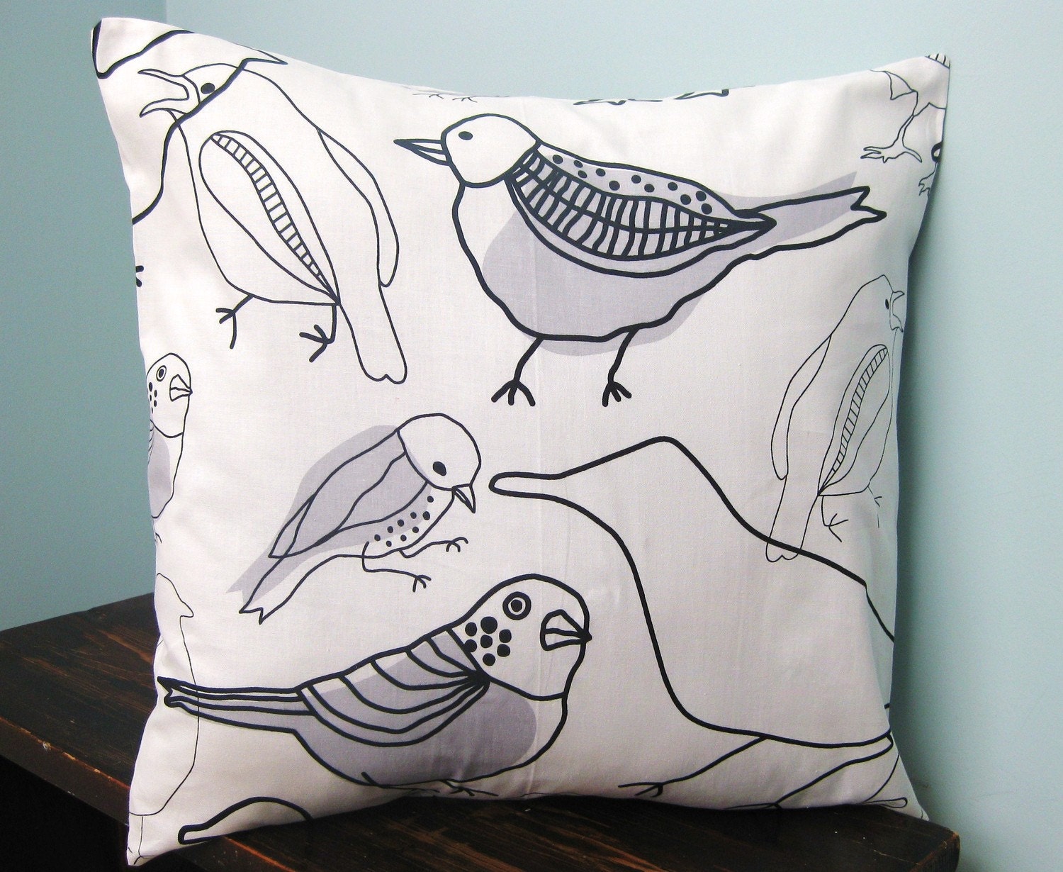 Black and White Bird Print Pillow Cover 16x16