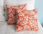 Orange and White Branch Coral Pillow Covers 16x16 Set of 2