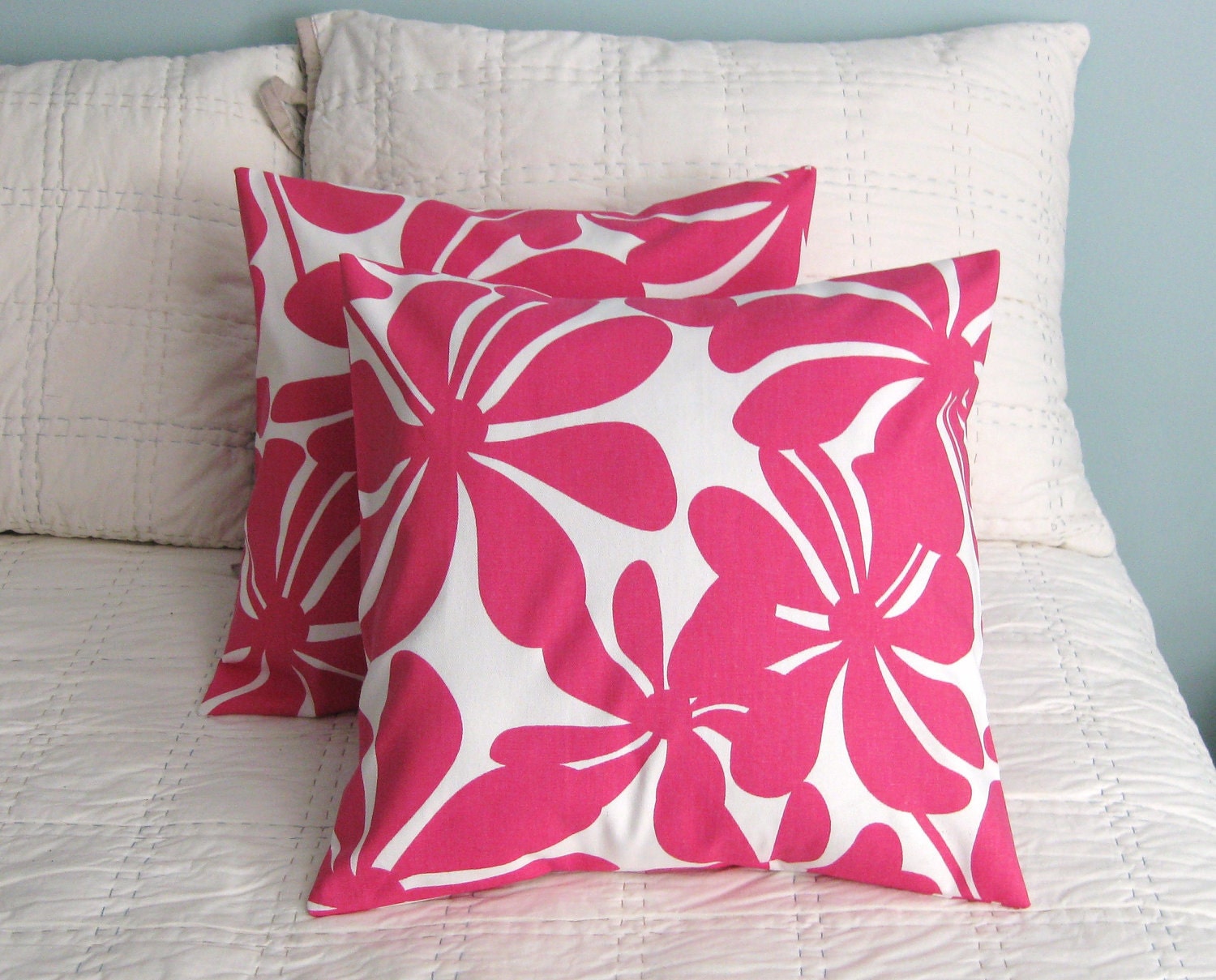 Pink and White Twirly Print Pillow Covers Set of 2 16x16