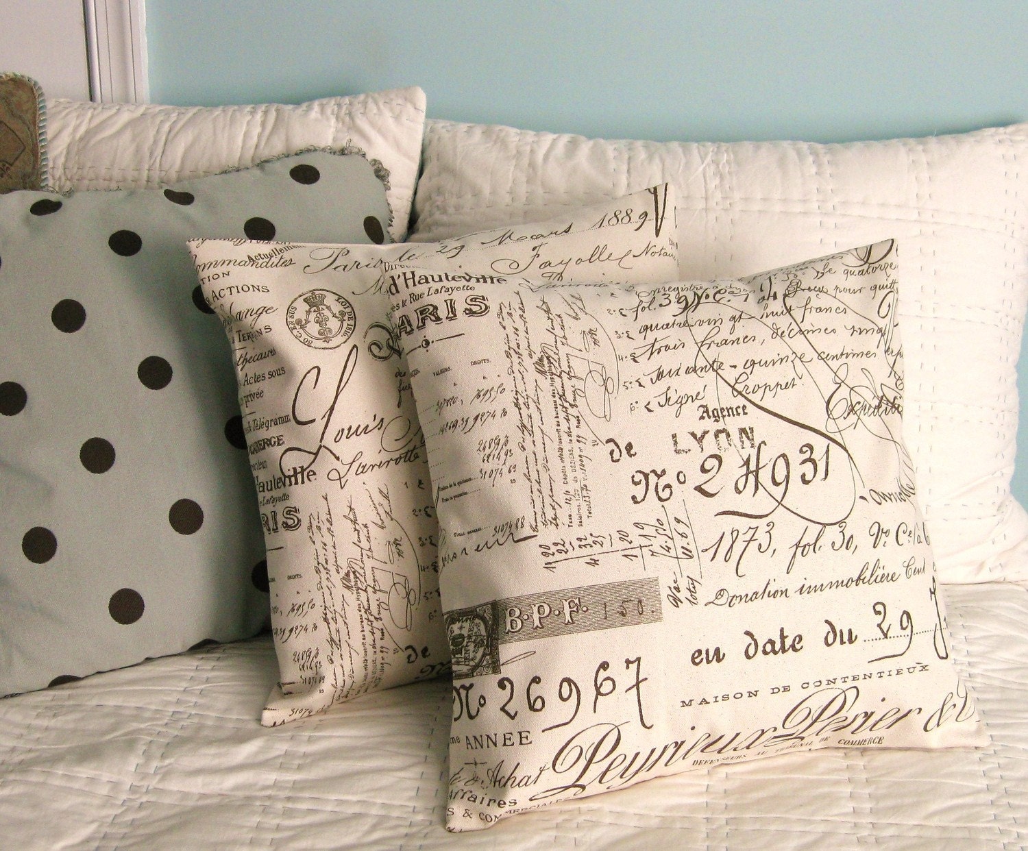 French Script Pillow Covers 14x14 or 16x16 Set of 2