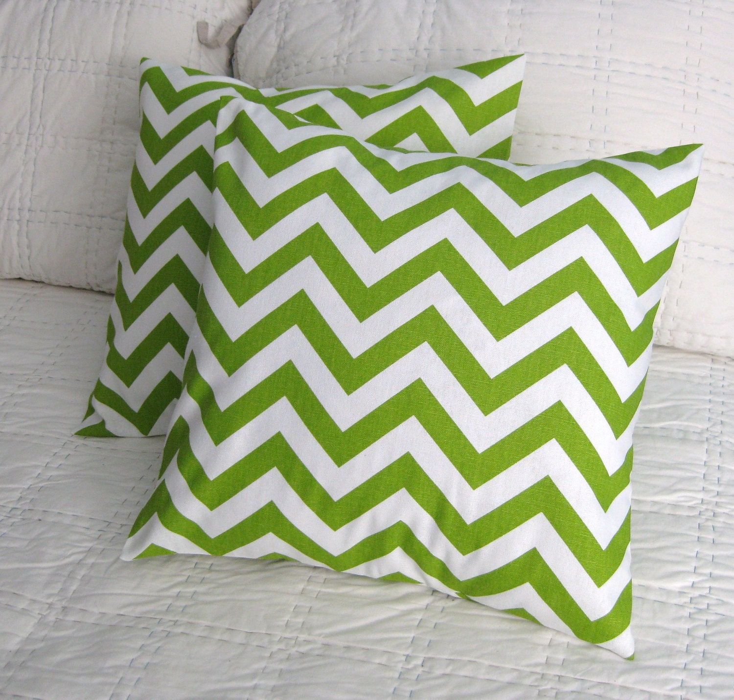 Green and White Zig Zag Print Pillow Covers Set of 2 16x16