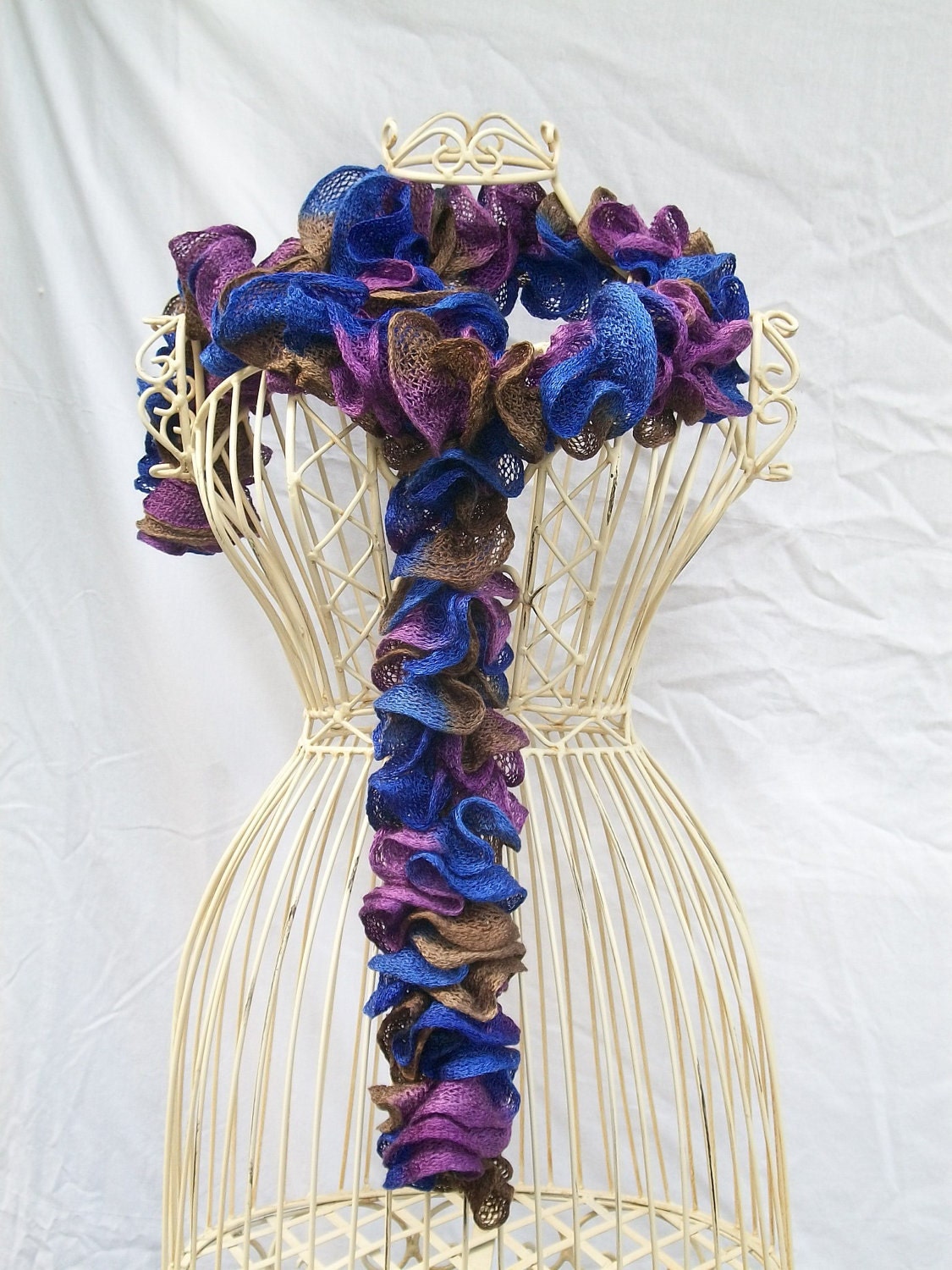 Plum, Brown and Eggplant Hand Knit Lacy Ruffled Scarf - Spring and Summer Fashion Accessory - Ready to Ship
