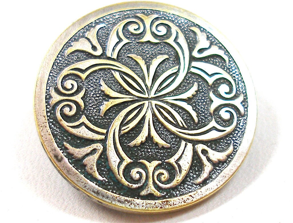 Antique French Button, Decorative Victorian brass in silver.