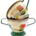 50s Tin Toy Tea Cream & sugar bowls, Apple Farmby Ohio Art.