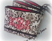 5 Bridesmaid Gifts -5 Monogrammed Cosmetic Bags in Damask
