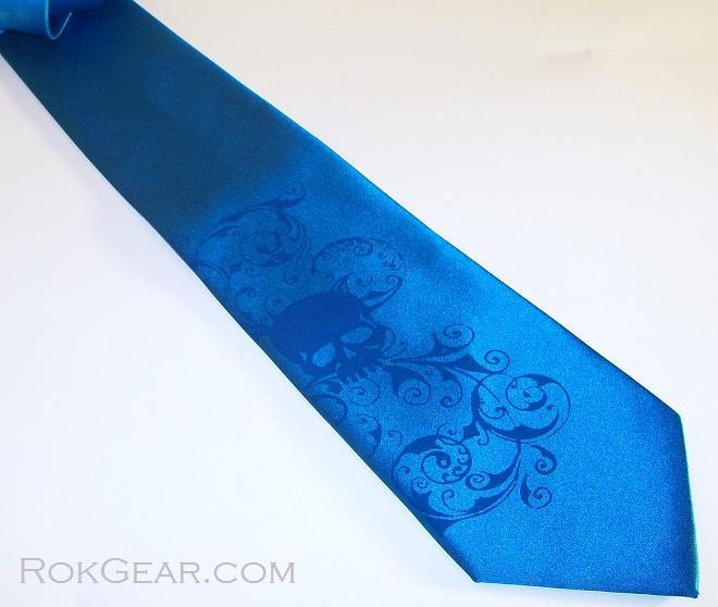 Mens Necktie, distressed skull tie blue on blue
