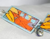 Pretty Paper Collage earrings Orange, blue, purple, goldenrod and cream