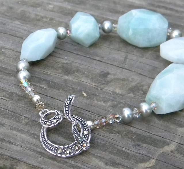 Burmese Jade Bracelet  with fresh water pearls and Swarovski crystals