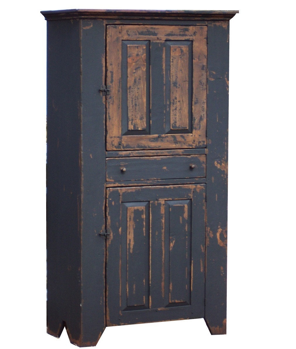 Primitive farmhouse kitchen cupboard cabinet country painted early American reproduction
