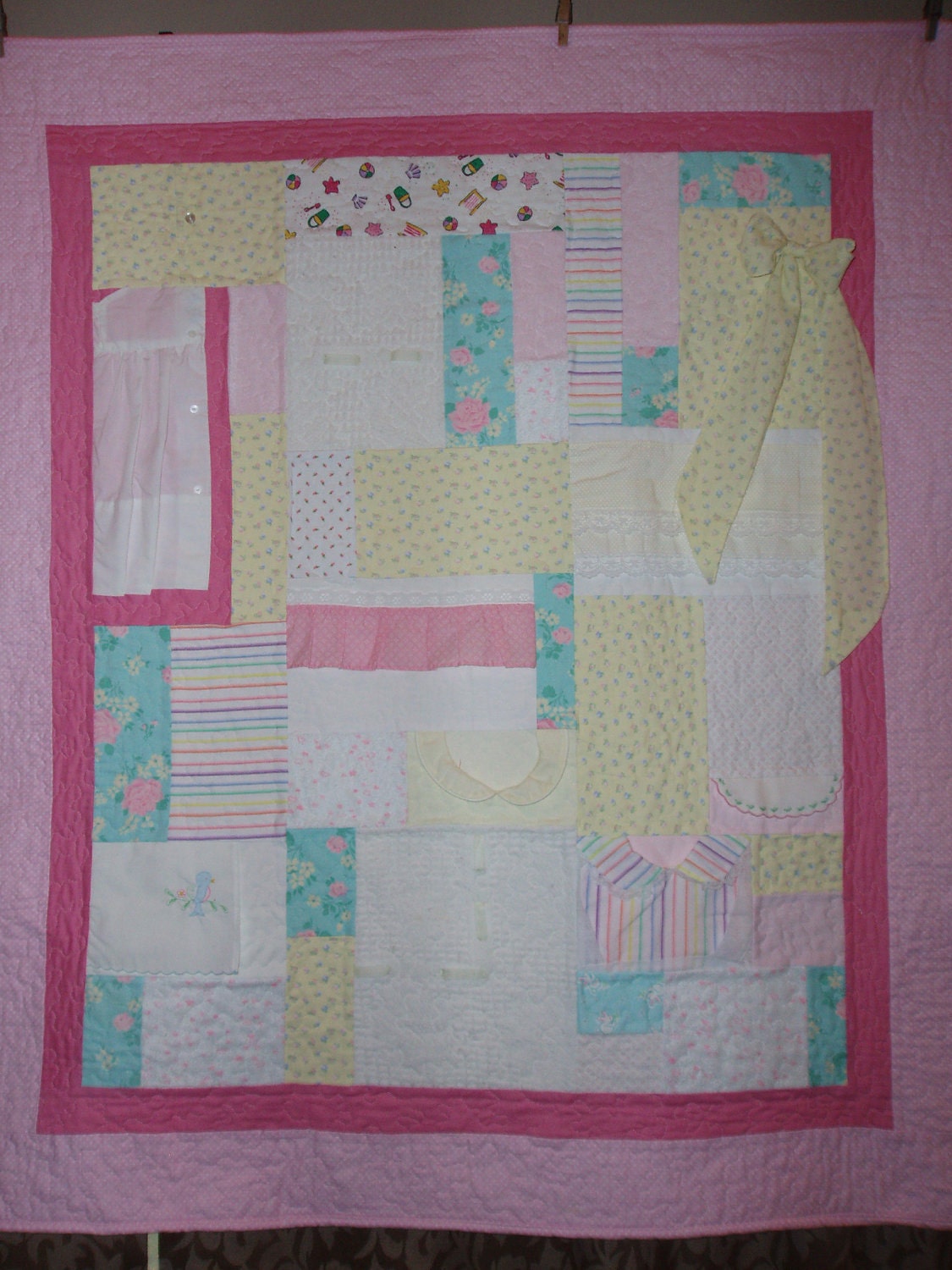 CUSTOM ORDERS -  Patchwork quilt made from baby clothes