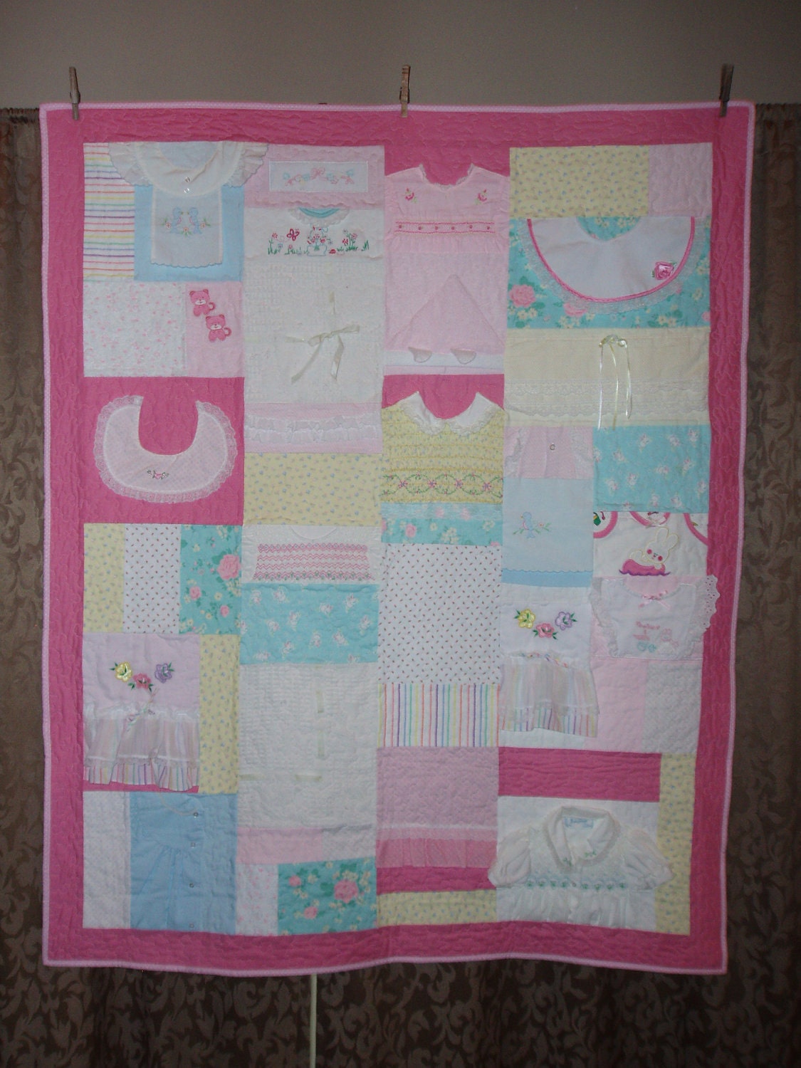 CUSTOM ORDERS -  Patchwork quilt made from baby clothes