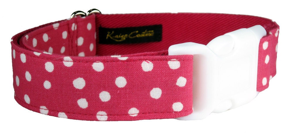 Polka Dot Dog Collar - 1 Inch wide buckle style, your choice from Pink or Black